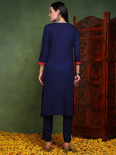 Women Blue Viscose Rayon Solid Embroidered Chikankari Straight Kurta